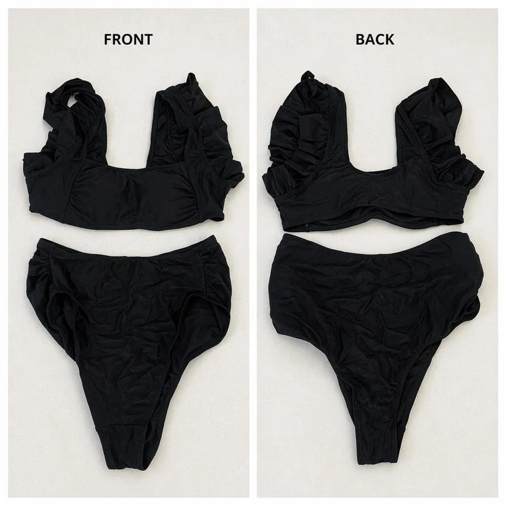 Black Ruffle Two-Piece Bikini Set 🖤